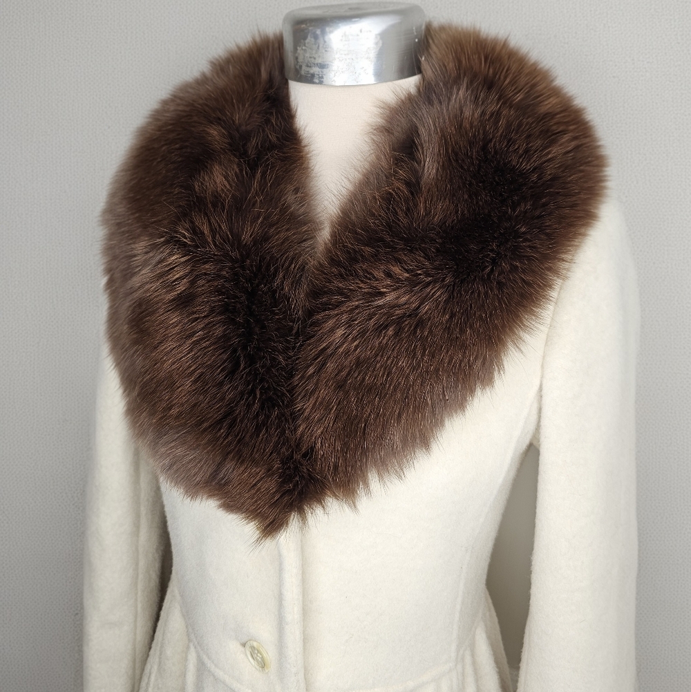 VTG 70s Pierre Cardin Princess-Cut Coat with Fox Fur Collar - Picture 3 of 16